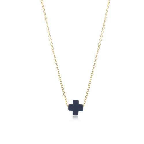 16" Necklace Gold - Signature Cross Small Navy