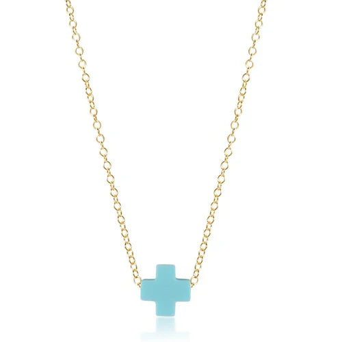 16" Necklace Gold - Signature Cross Small Turquoise
