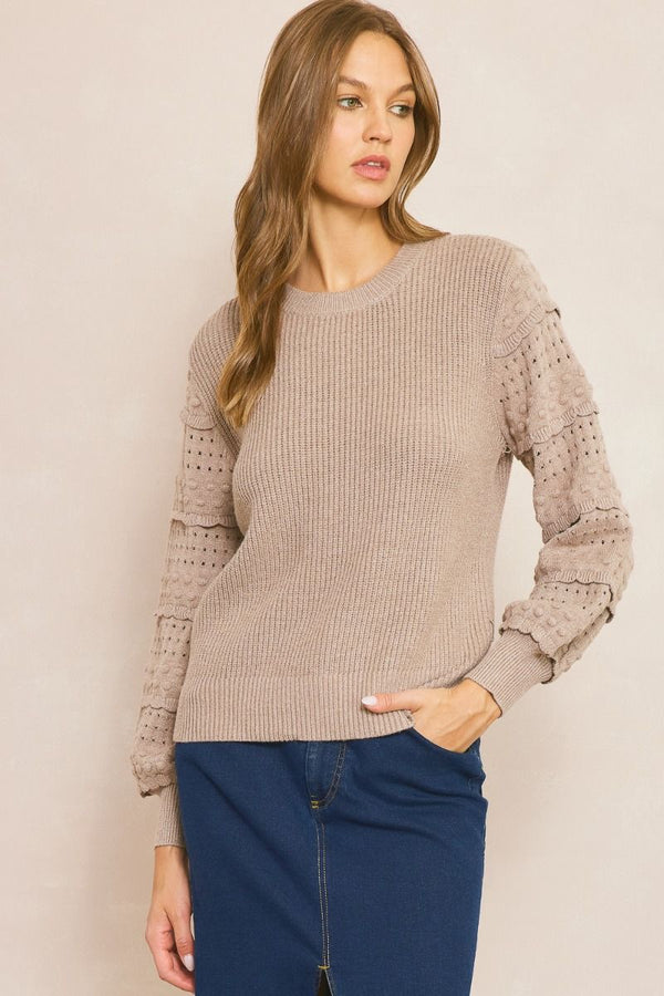 Mocha Sweater with Ruffle Sleeve Detail