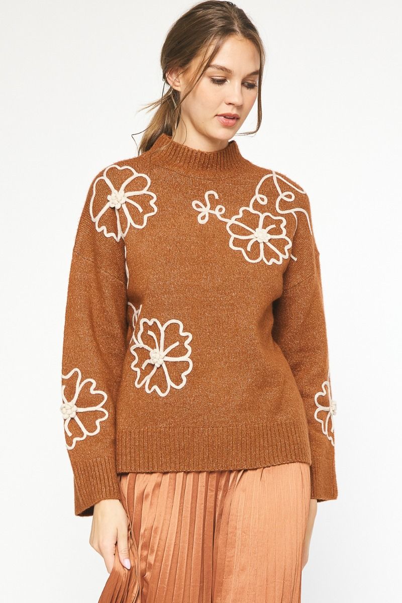 Ginger Sweater with Floral Stitching