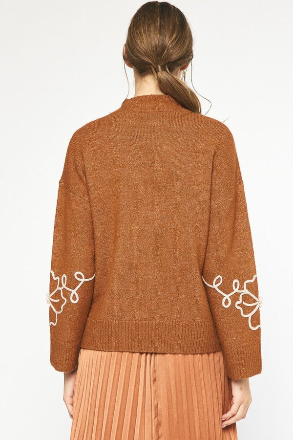 Ginger Sweater with Floral Stitching