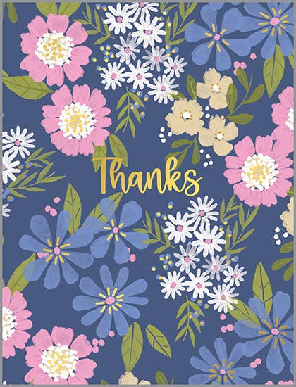 Thank You Greeting Card - Floral on Navy