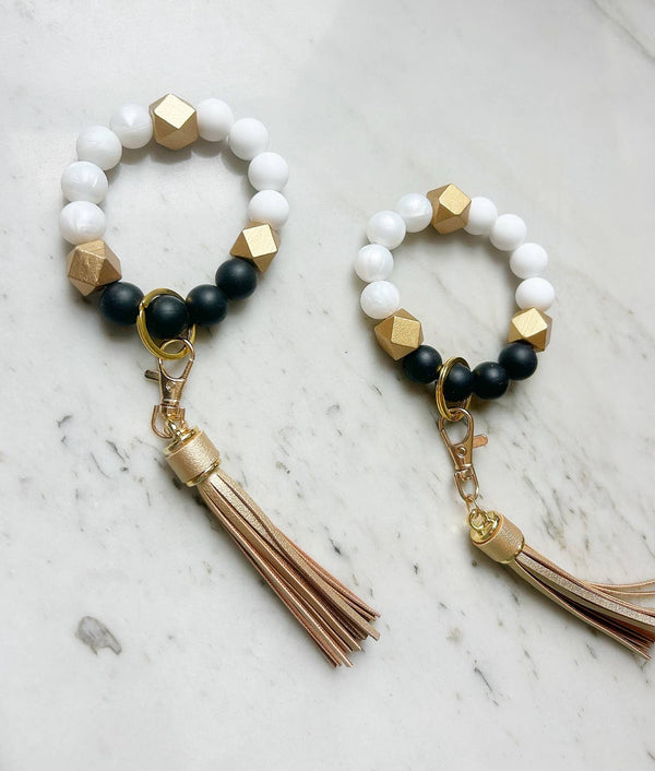 Luxe Wristband Keychain - Black, White & Gold