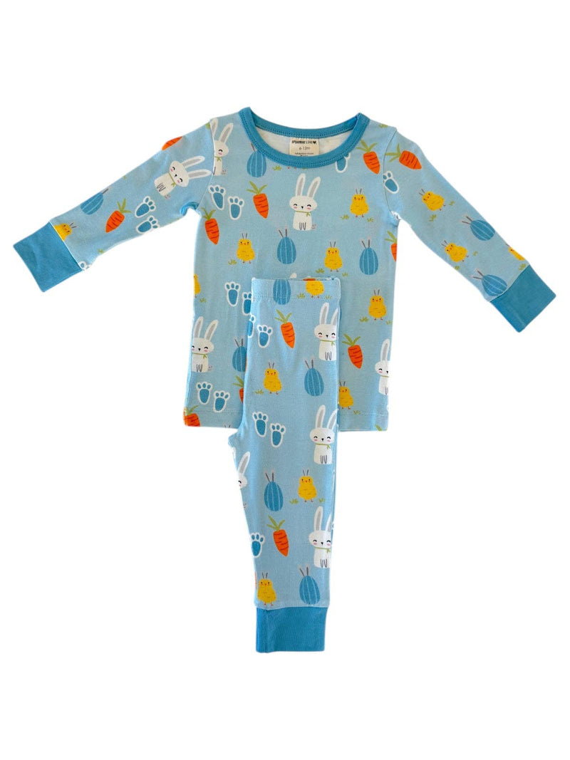 Long Sleeve 2-Piece Set, Blue Easter Bunny