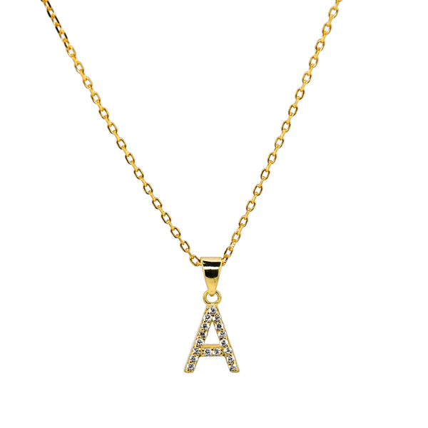INITIALS | Water-resistant 18k Gold Plated CZ Necklace: A