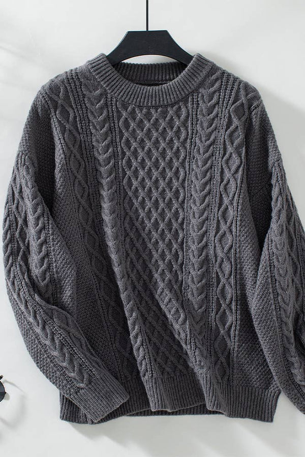 Vintage Round Neck Twisted Cable Knit Sweater