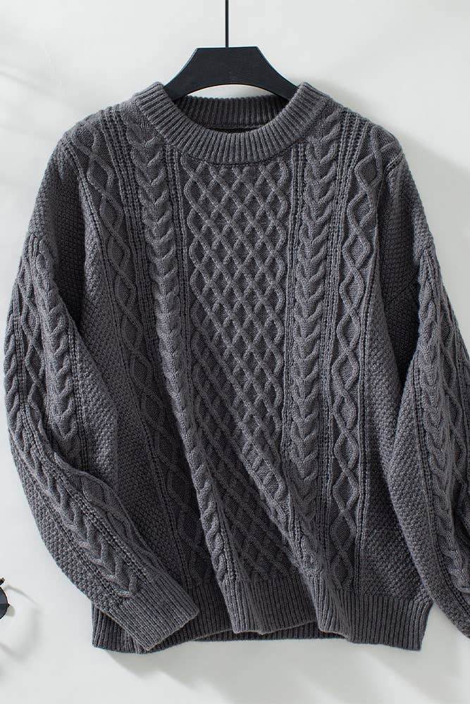 Vintage Round Neck Twisted Cable Knit Sweater