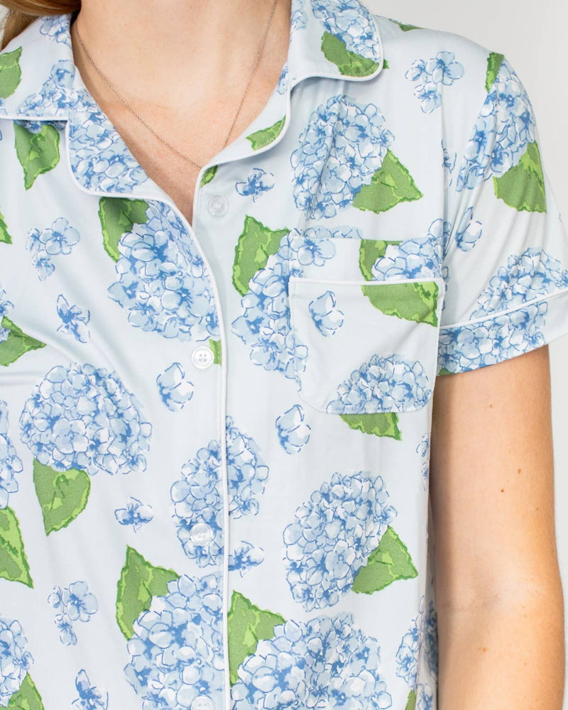 Hydrangea Short Sleeve Button Up Sleep Shirt