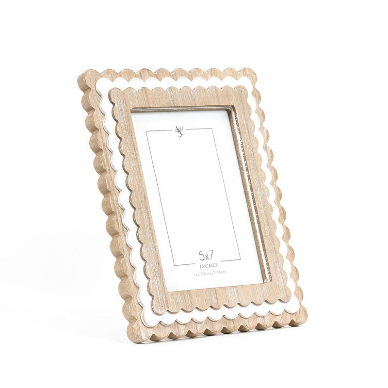 8x10x1 wood photo frame (SCALLOP) Natual/White (5x7) picture