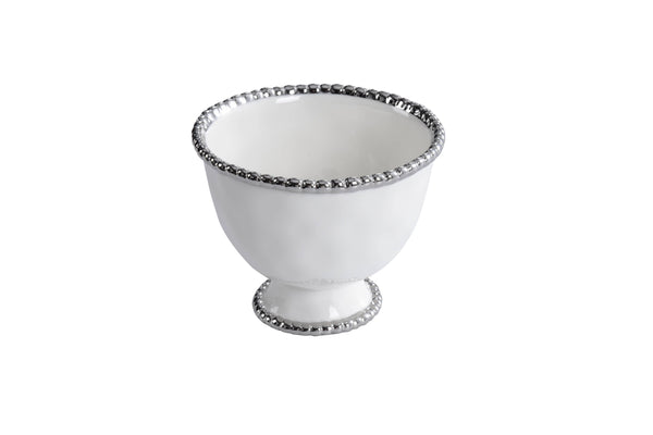 Small Footed Bowl - White & Silver