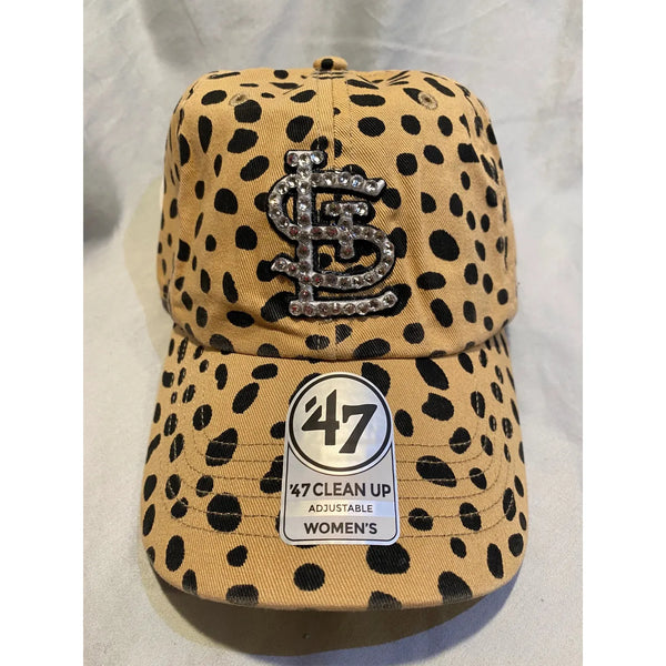 Cheetah Print STL Baseball Cap with Clear Crystals