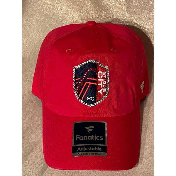 Red STL City Baseball Cap with Crystals