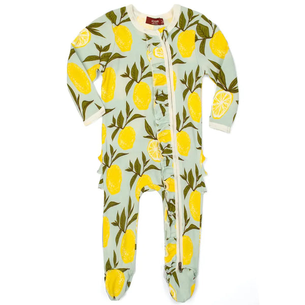 Lemon Organic Ruffle Zipper Footed Romper