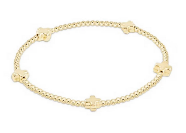 Signature Cross Small Gold Pattern 2mm Bead Bracelet - Gold