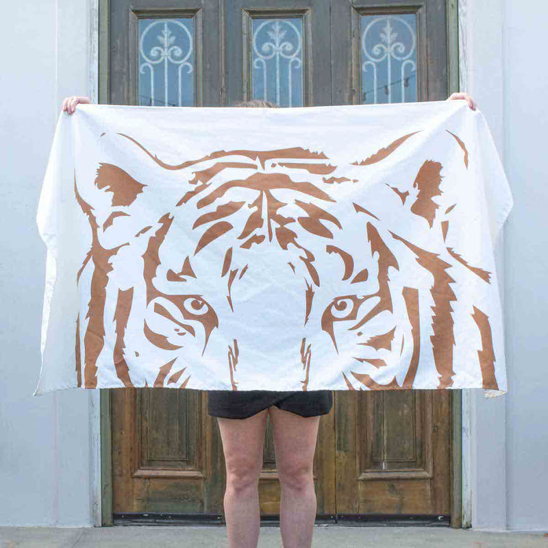 Eye of The Tiger Beach Towel Soft White/Camel