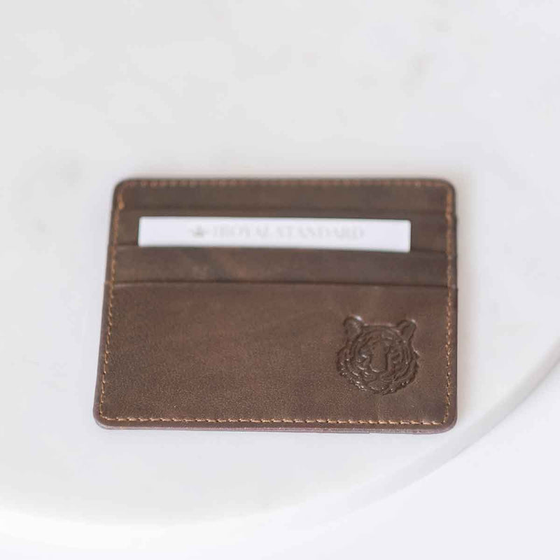 Tiger Leather Embossed Slim Wallet Dark Brown