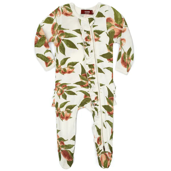 Peaches Organic Ruffle Zipper Footed Romper