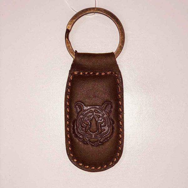Brown Leather Tiger Embossed Keychain