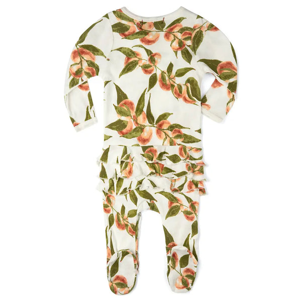 Peaches Organic Ruffle Zipper Footed Romper