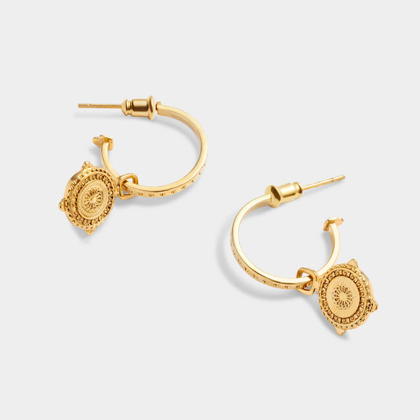 Happiness Waterproof Gold Antique Coin Hoop Earrings