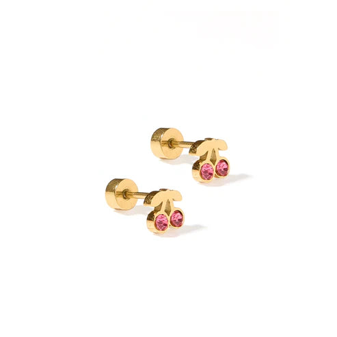 Pink Cherry Screwback Stud Earrings