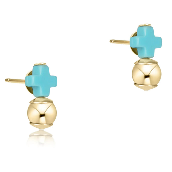 Signature Cross Turquoise Stud Classic Gold