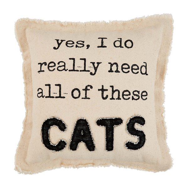 Yes Washed Canvas Cat Pillow