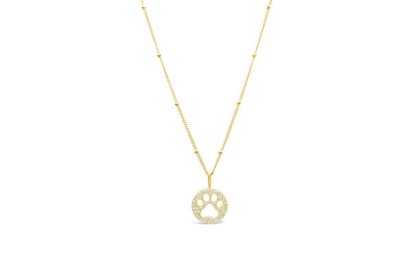 Gold Pave Paw Charm & Chain Necklace