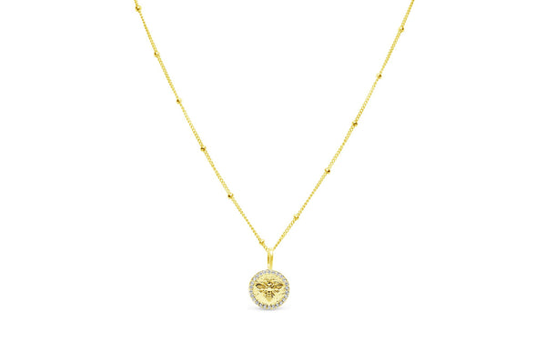 Gold Queen Bee Disk Charm & Chain Necklace