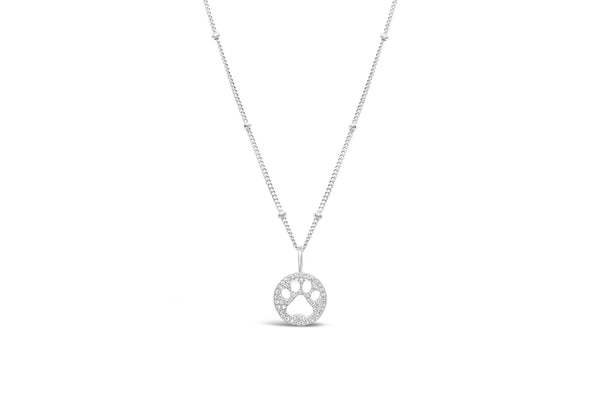 Silver Pave Paw Charm & Chain Necklace