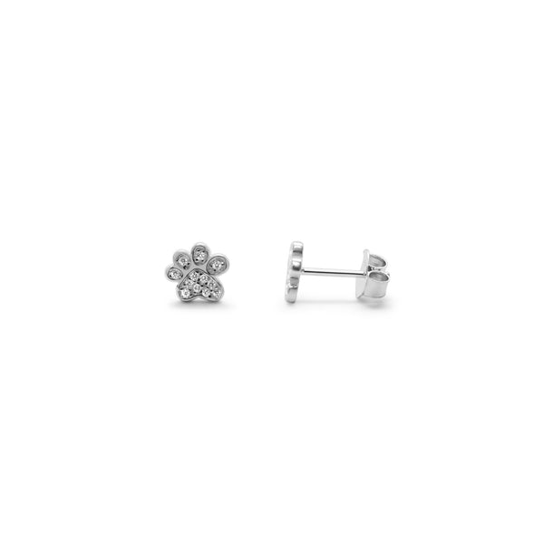 Silver Pave Paw Stud Earrings