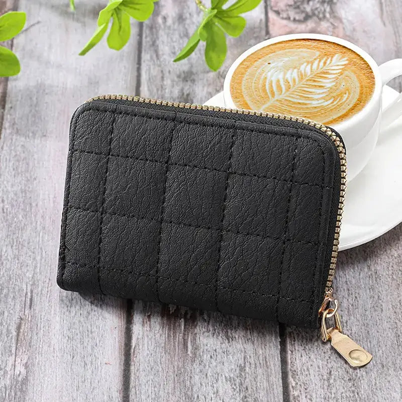 Coin Purse Clutch, Zip Wallet Large Capacity Card Holder: Black