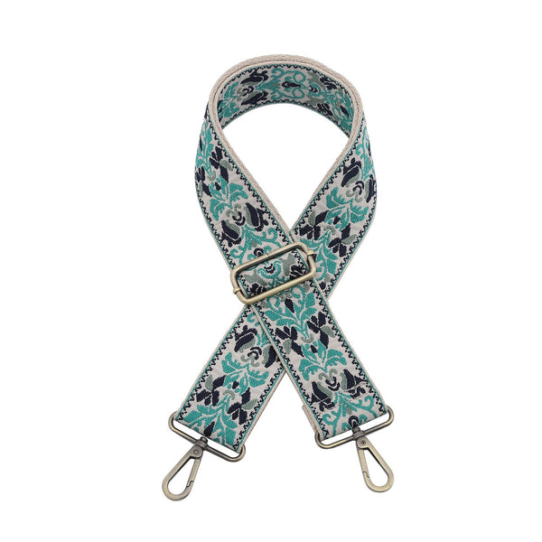 Green/Navy/Teal Boho Vine Guitar Strap