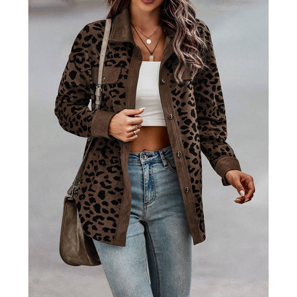 Corduroy Leopard Print Shirt Jacket Shacket