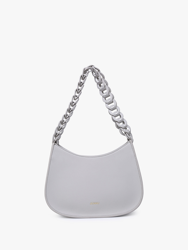 Petra Curved Chain Shoulder Bag - Light Grey