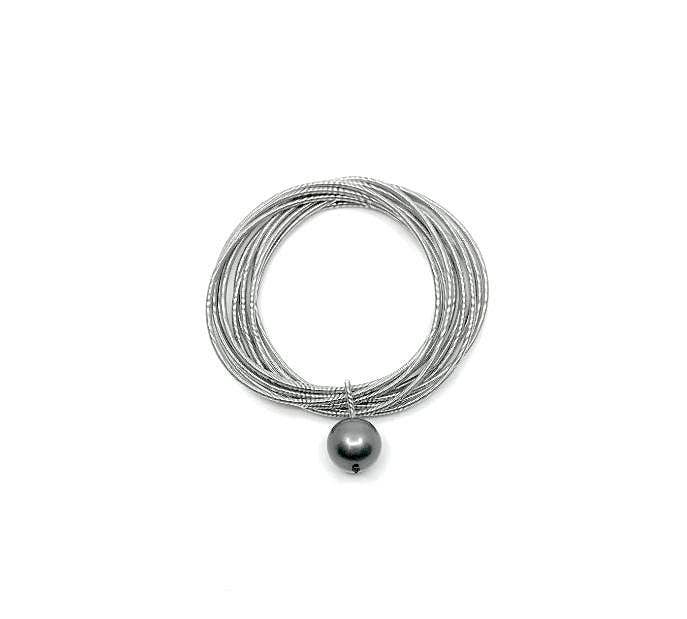 Silver PW Bracelet with Black Pearl Drop