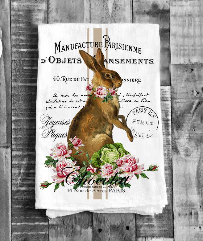 Easter French Easter Bunny Cotton Flour Sack Tea Towel