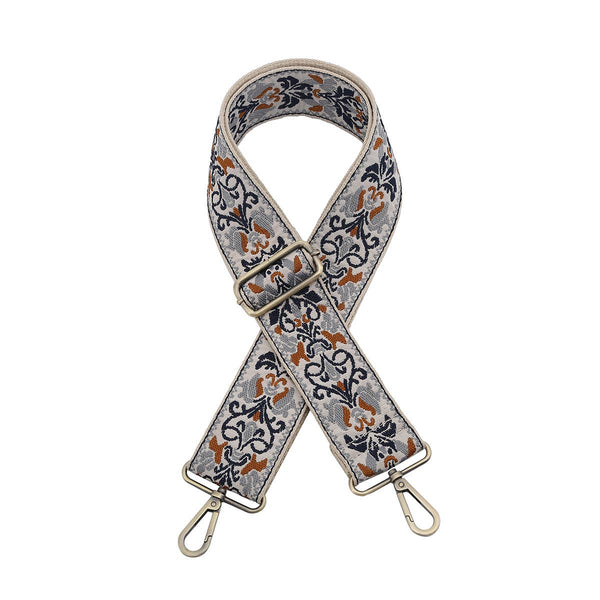 Navy/Grey/Camel Boho Vine Guitar Strap