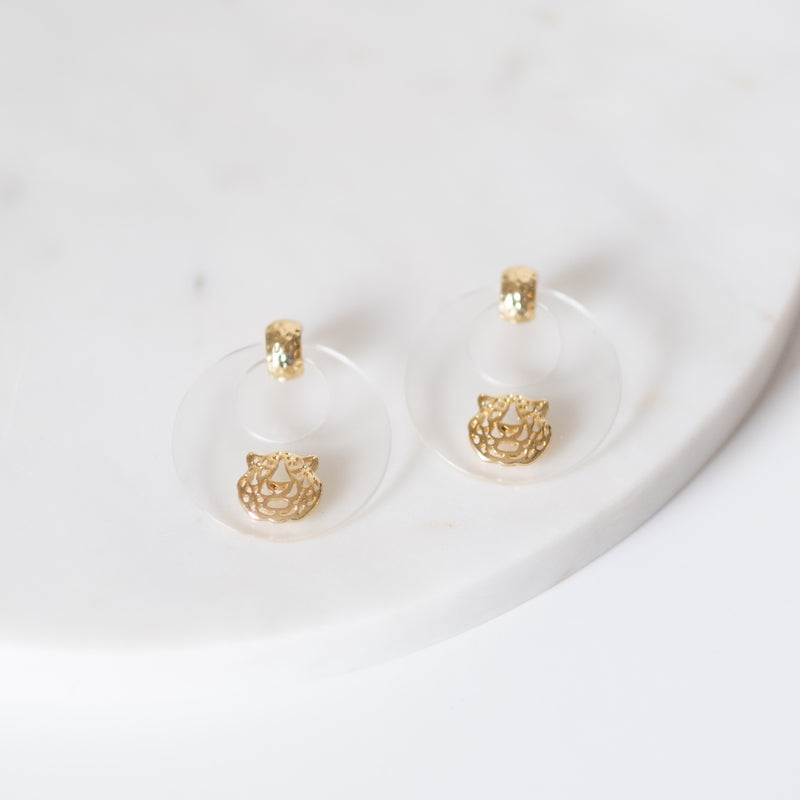 Bengal Hoop Earrings Gold/Clear 1.5”