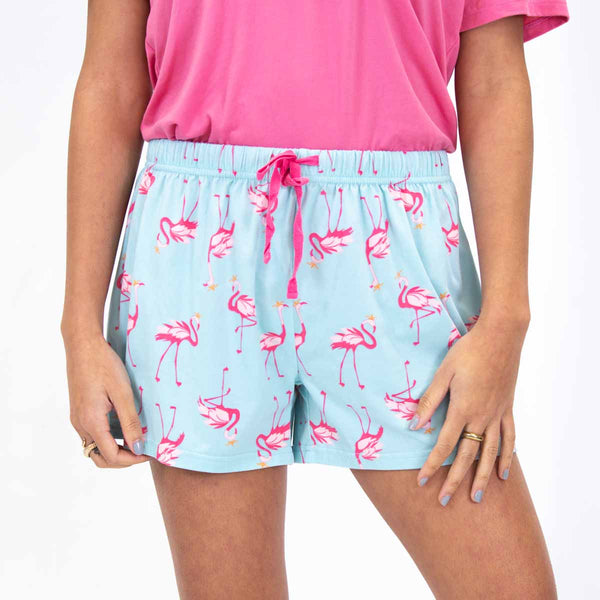 Flamingle Sleep Shorts Blue/Hot Pink