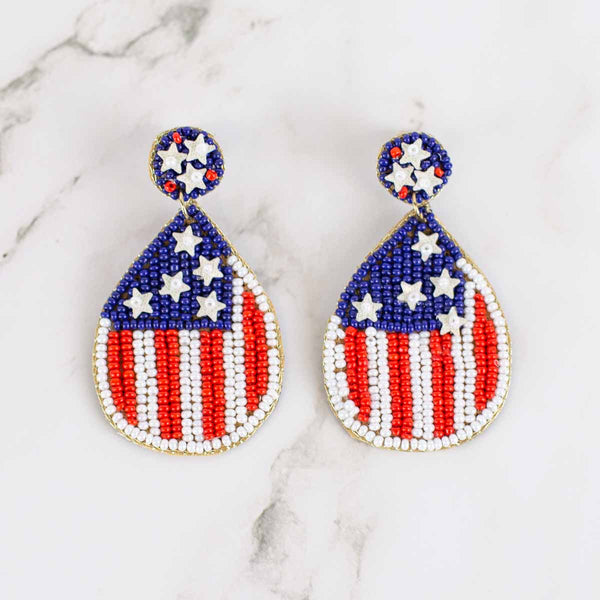 American Flag Beaded Earrings Red/White/Blue 2.5”