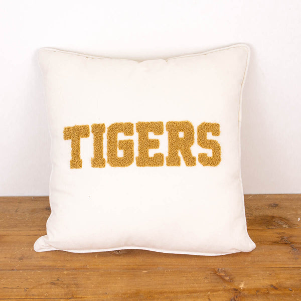Tigers Embroidered Pillow Soft White/Gold