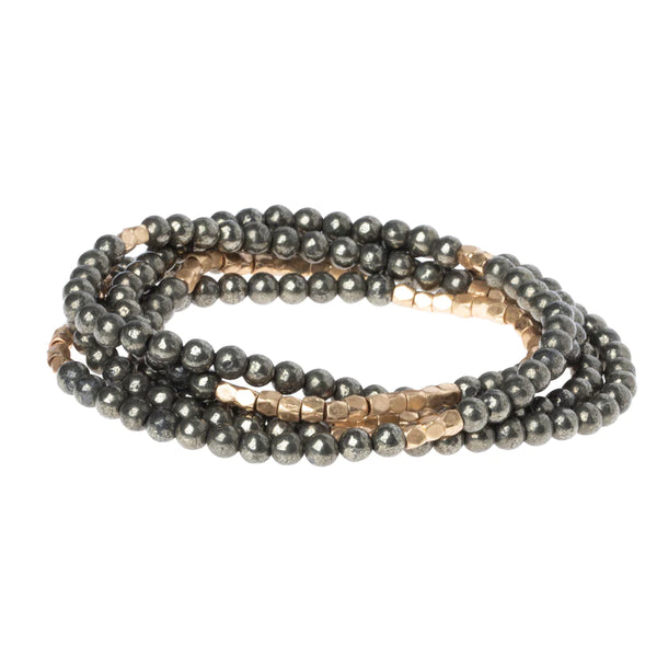 Stone Wrap Bracelet/Necklace Pyrite/Gold - Stone of Positive Energy