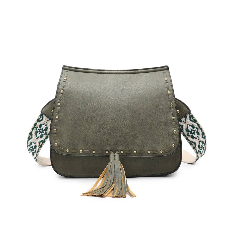 Olive Bailey Crossbody with Print Contrast Strap