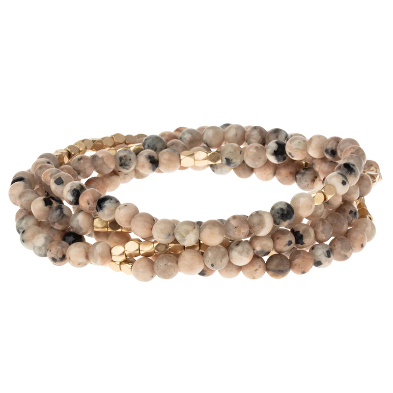 Stone Wrap Bracelet/Necklace Rhodonite/Gold - Stone of Healing