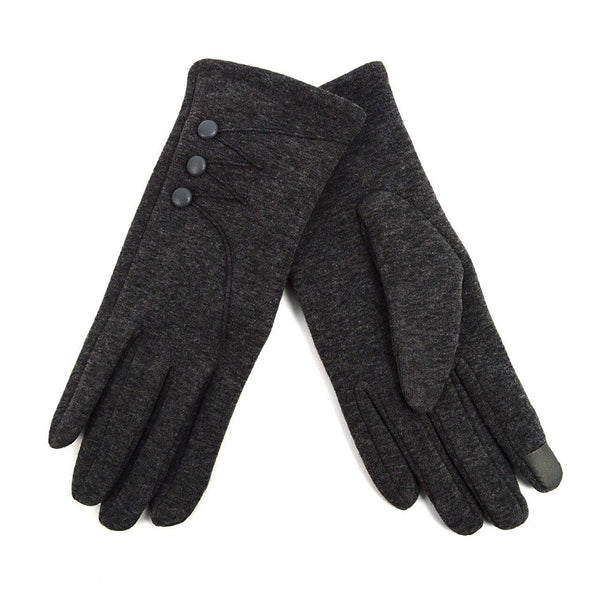 Women's Stylish Touch Screen Gloves with Button Accent: S/M / Charcoal