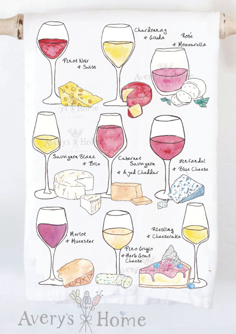 Wine & Cheese Pairing Kitchen Dish Towel