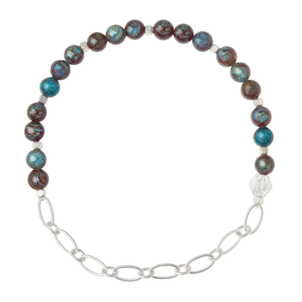 Mini Stone with Chain Stacking Bracelet - Blue Sky Jasper/Silver