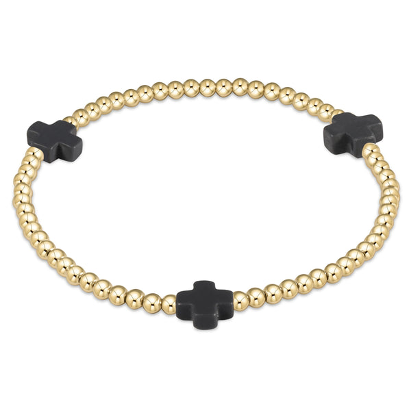 Extends Charcoal Signature Cross Gold Pattern 3mm Bead Bracelet