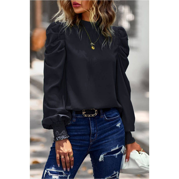 PEASANT SLEEVE HIGH NECK BLOUSE TOP